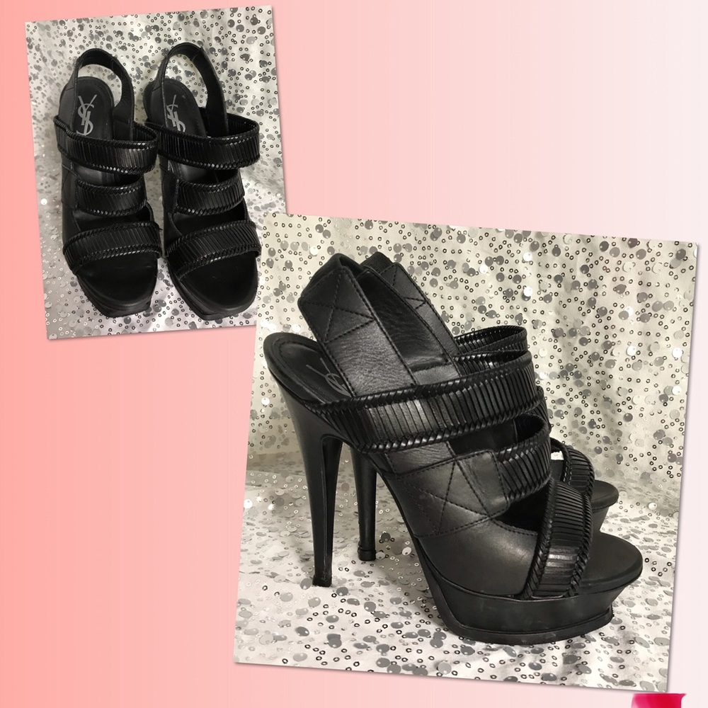 📌IVES SAINT LAURENT BLACK Woven Strap Platform Sandals